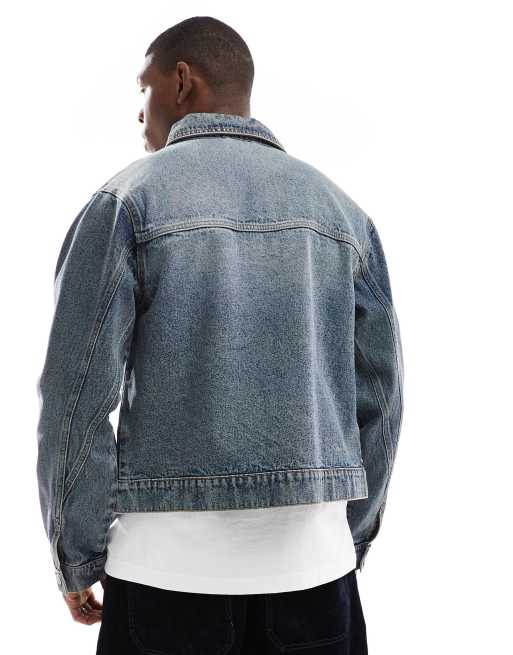 ASOS DESIGN - Blouson Harrington coupe carrée en jean - Bleu délavé moyen, 4 de 4