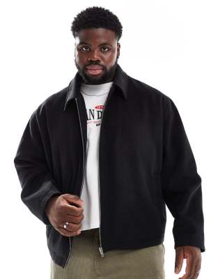 ASOS DESIGN - Blouson Harrington court aspect laine coupe oversize - Noir