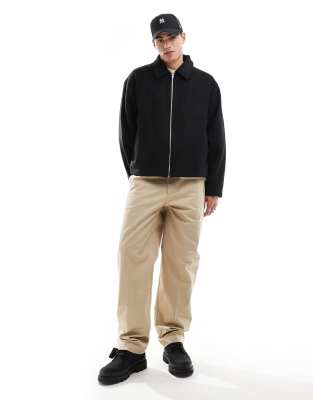 ASOS DESIGN - Blouson Harrington court aspect laine coupe oversize - Noir