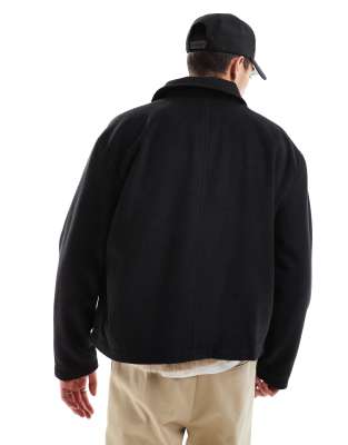 ASOS DESIGN - Blouson Harrington court aspect laine coupe oversize - Noir