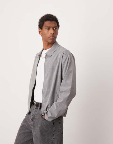 ASOS DESIGN - Blouson Harrington court d'ensemble habillé à fines rayures - Gris - view 1