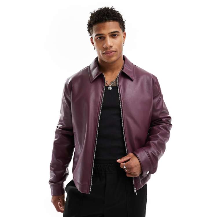 ASOS DESIGN Blouson Harrington court en imitation cuir Bordeaux ASOS