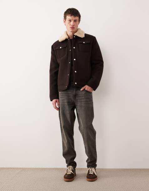 ASOS DESIGN - Blouson Harrington décontracté aspect laine avec doublure en imitation peau de mouton - Marron - view 1