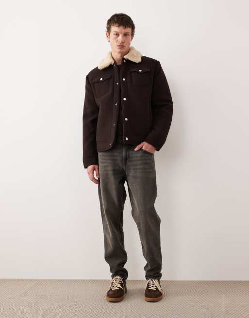 ASOS DESIGN - Blouson Harrington décontracté aspect laine avec doublure en imitation peau de mouton - Marron, 2 de 5