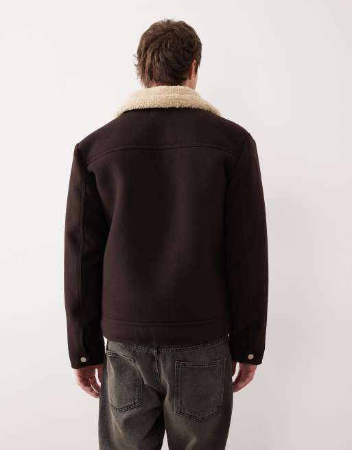 ASOS DESIGN - Blouson Harrington décontracté aspect laine avec doublure en imitation peau de mouton - Marron, 3 de 5