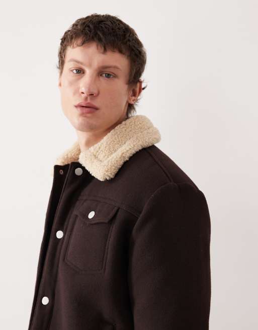 ASOS DESIGN - Blouson Harrington décontracté aspect laine avec doublure en imitation peau de mouton - Marron, 4 de 5