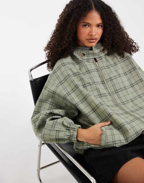 ASOS DESIGN - Blouson Harrington décontracté avec col cheminée à carreaux - Vert - view 1