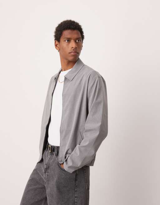 ASOS DESIGN - Blouson Harrington d'ensemble court et élégant à fines rayures - Gris
