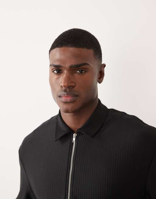 ASOS DESIGN - Blouson Harrington d'ensemble oversize en tissu côtelé à fermeture éclair - Noir, 5 de 5