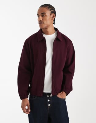 ASOS DESIGN - Blouson Harrington en coton - Bordeaux-Rouge