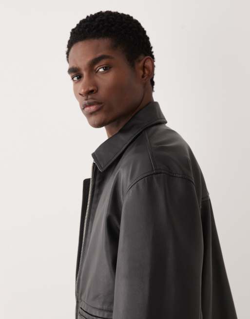 ASOS DESIGN - Blouson Harrington en cuir véritable - Noir, 3 de 5