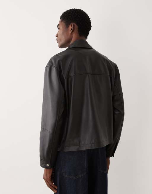 ASOS DESIGN - Blouson Harrington en cuir véritable - Noir, 5 de 5