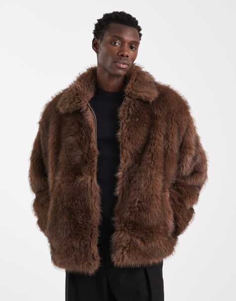 ASOS DESIGN - Blouson Harrington en fausse fourrure - Marron - view 1