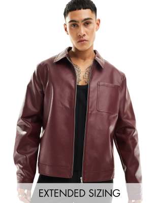 ASOS DESIGN - Blouson Harrington en imitation cuir - Bordeaux-Rouge