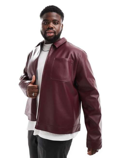 ASOS DESIGN Blouson Harrington en imitation cuir Bordeaux