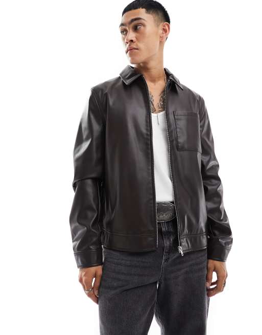 FhyzicsShops DESIGN - Blouson Harrington en imitation cuir - Marron