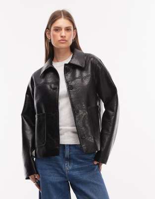 ASOS DESIGN - Blouson Harrington en imitation cuir - Noir