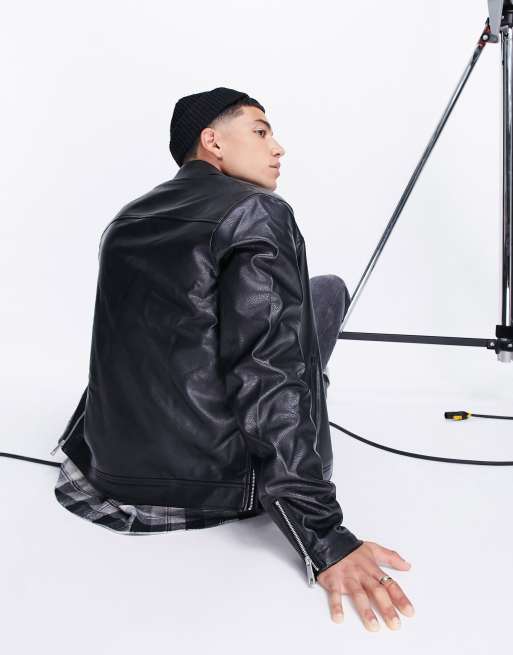 ASOS DESIGN - Blouson Harrington en similicuir avec doublure en imitation peau de mouton - Noir, 2 de 4
