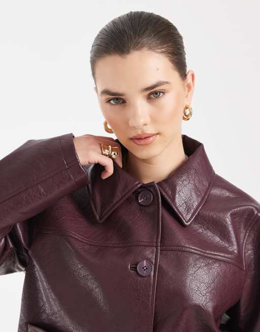 ASOS DESIGN - Blouson Harrington en similicuir - Bordeaux, 4 de 4