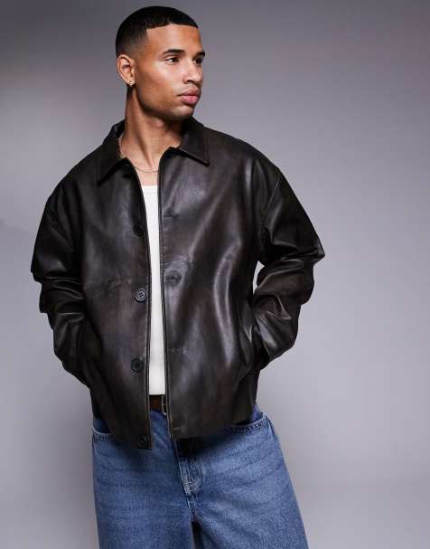 ASOS DESIGN - Blouson Harrington en similicuir - Noir délavé - view 1