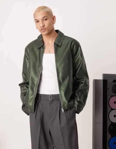 ASOS DESIGN - Blouson Harrington en similicuir - Vert effet métallisé - view 1