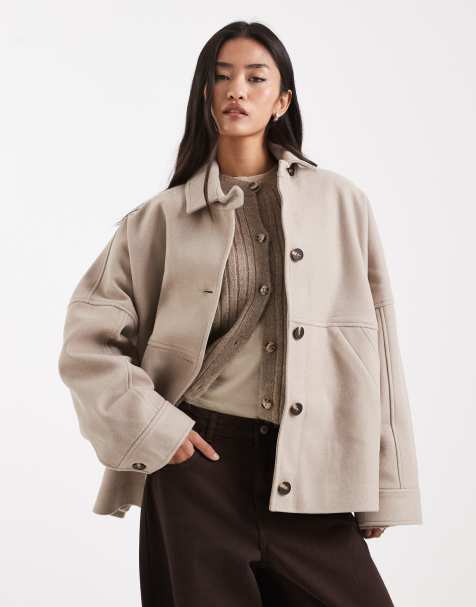 ASOS DESIGN - Blouson Harrington habillé coupe ample - Grège - view 1