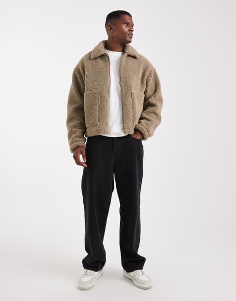 ASOS DESIGN - Blouson Harrington imitation peau de mouton - Taupe - view 1