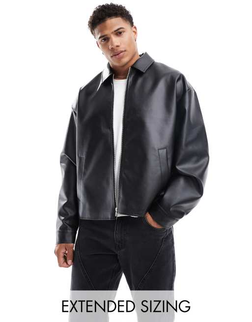 ASOS DESIGN - Blouson Harrington oversize coupe carrée en similicuir - Noir
