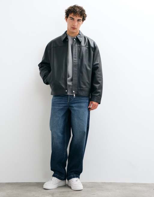 ASOS DESIGN blouson Harrington oversize en cuir noir, 2 de 5