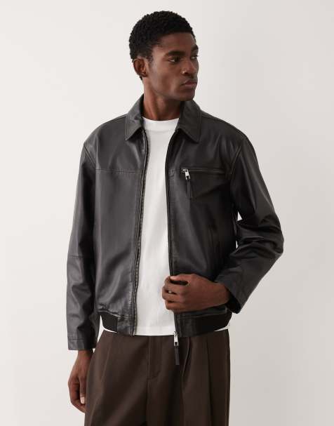 ASOS DESIGN - Blouson Harrington oversize en cuir véritable - Noir - view 1
