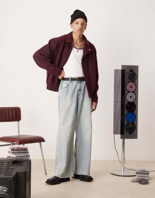 ASOS DESIGN - Blouson Harrington oversize en imitation laine à carreaux - Bordeaux-Rouge