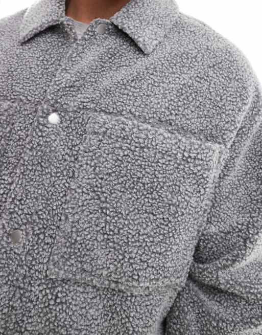 ASOS DESIGN - Blouson Harrington oversize en imitation peau de mouton - Gris, 3 de 4