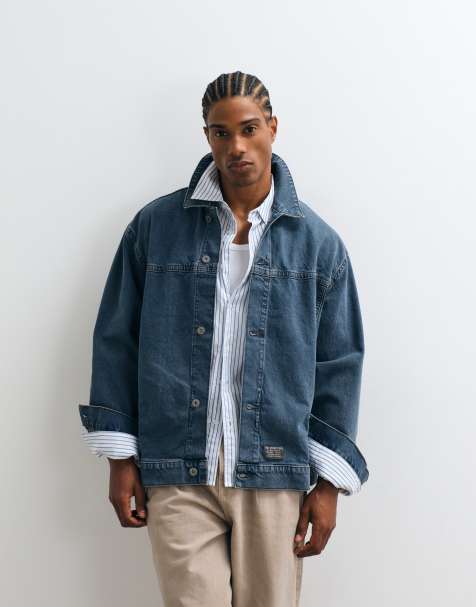 ASOS DESIGN - Blouson Harrington oversize en jean - Bleu délavé moyen - view 1