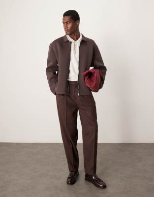 ASOS DESIGN - Blouson Harrington oversize en néoprène - Marron