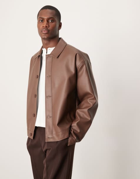 ASOS DESIGN - Blouson Harrington oversize en similicuir - Marron - view 1