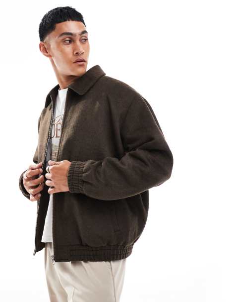 ASOS DESIGN - Blouson Harrington oversize imitation laine - Marron - view 1