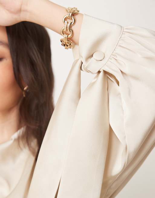 ASOS DESIGN blouson high neck maxi dress in oyster