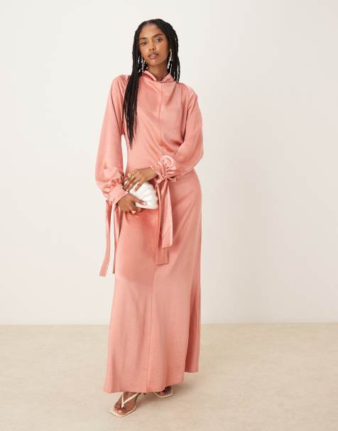 ASOS DESIGN blouson high neck maxi dress in rose - view 1