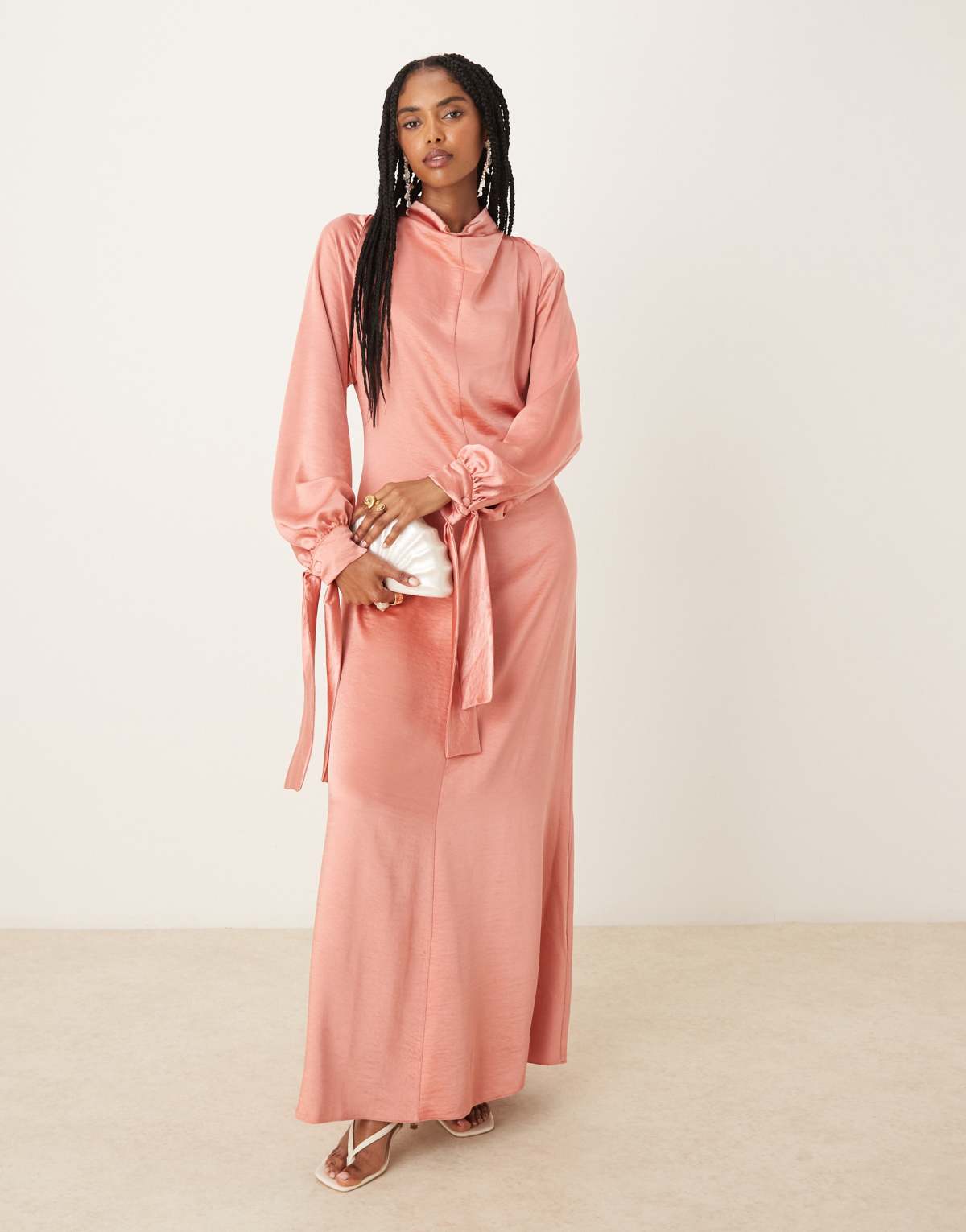 ASOS DESIGN blouson high neck maxi dress in rose