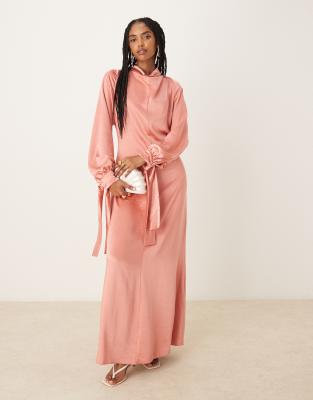 asos design blouson high neck maxi dress in rose