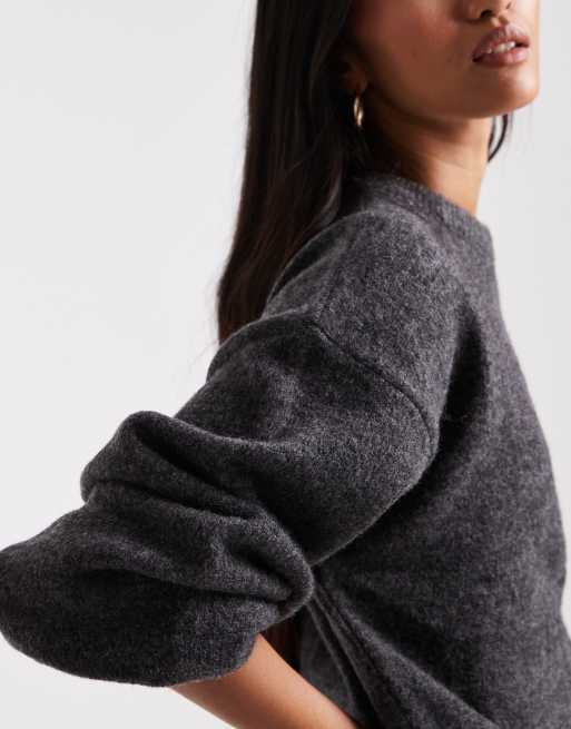 ASOS DESIGN blouson jumper with tie hem in charcoal (Part of a set), 3 of 4