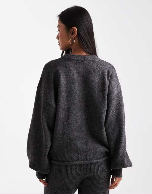ASOS DESIGN blouson jumper with tie hem in charcoal (Part of a set), 4 of 4