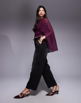 Asos Design Blouson Mesh Cape Top In Purple