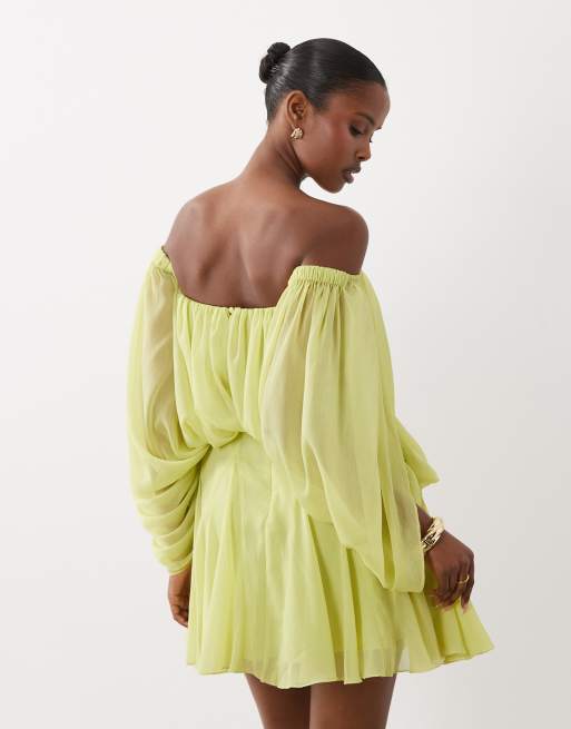chartreuse mini dress Evie in L May be worn with a strapless bra Summer Cocktail Party Mini Dress