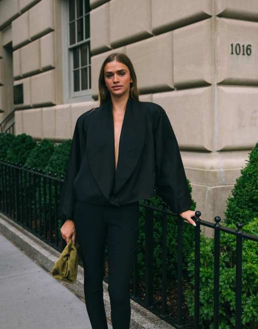 ASOS DESIGN Blouson mit Schalkragen zum Wickeln in Schwarz, 2 von 8