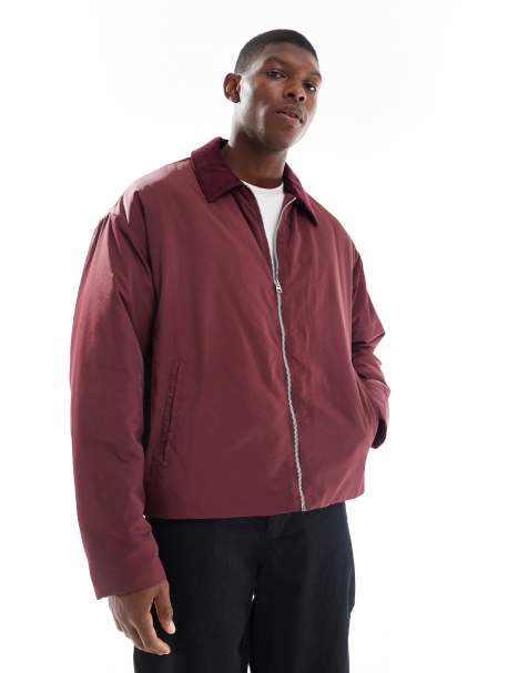 ASOS DESIGN - Blouson oversize avec col en velours côtelé - Bordeaux - view 1