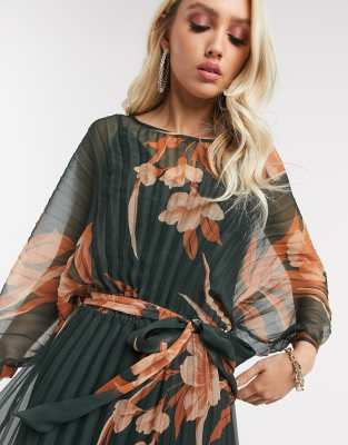 asos orange pleated maxi dress