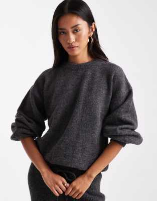 ASOS DESIGN - Blouson-Pullover in Anthrazit mit gebundenem Saum, Kombiteil-Grau