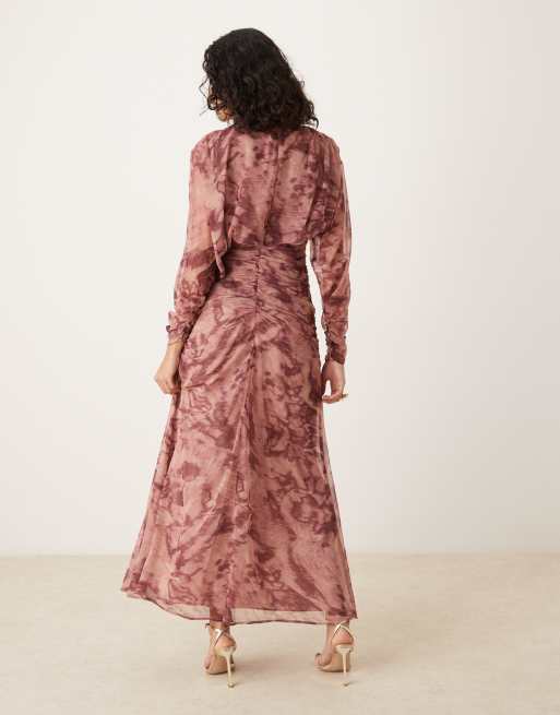 ASOS DESIGN blouson ruched detail maxi dress in abstract print