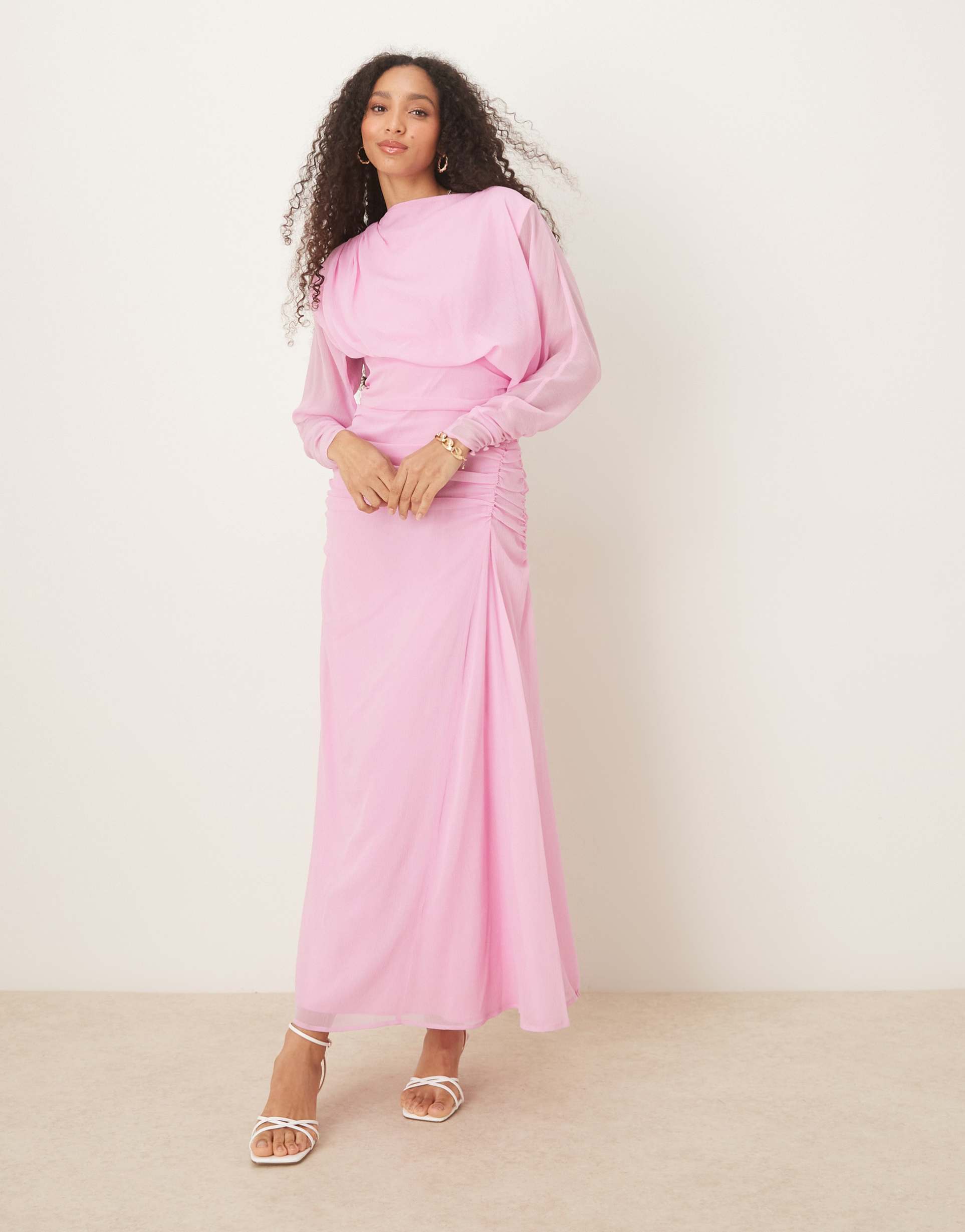 asos design blouson ruched detail maxi dress in pink